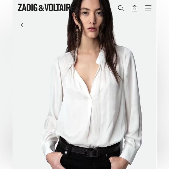 $298 Zadig & Voltaire Tink Satin Blouse White Small NWT - Picture 1 of 12